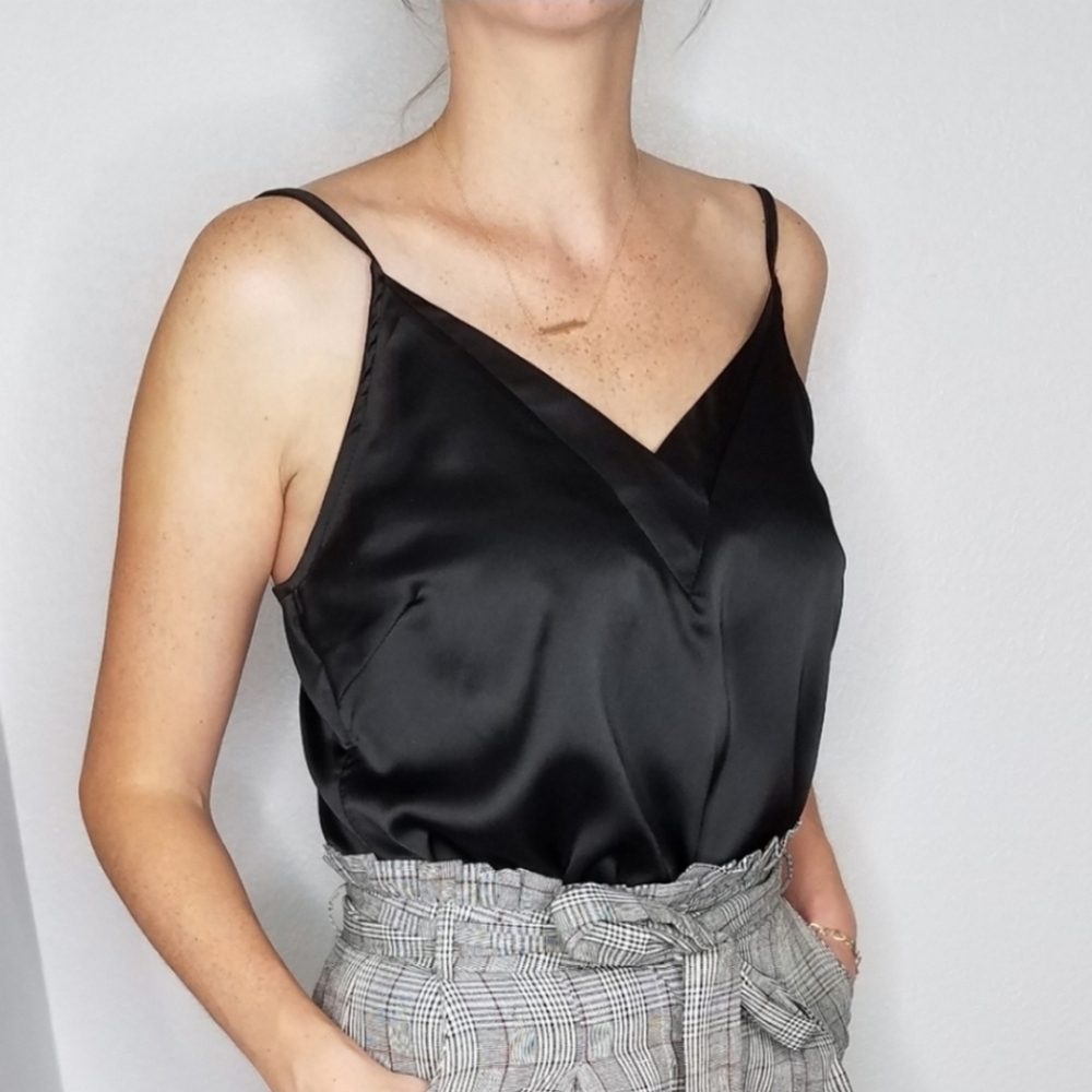 Promesa Elegant Black Satin V-Neck Cami Top
